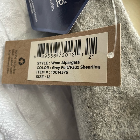 Toms Alpargata Grey Felt Slip-On Casual Shoes with Faux Shearling 12 NEW - Picture 4 of 6